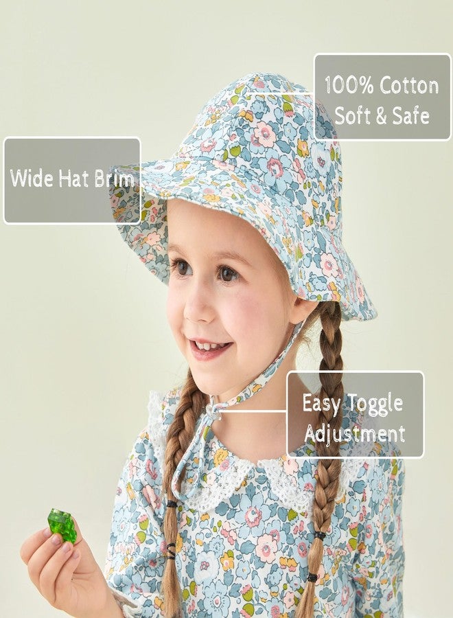 pureborn Baby Girl Sun Hat Infant Girl's Bucket Hat Cotton Sun Protection Cap 0-3 Months Floral Blue - Image 2